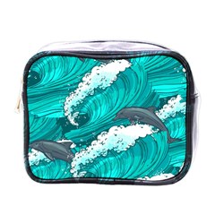 Sea Waves Seamless Pattern Mini Toiletries Bag (One Side)