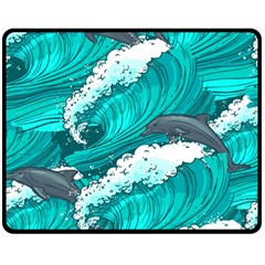 Sea Waves Seamless Pattern Fleece Blanket (Medium) 