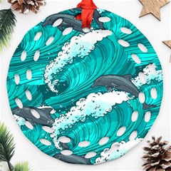 Sea Waves Seamless Pattern Round Filigree Ornament (Two Sides)