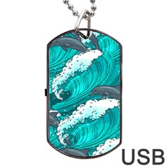 Sea Waves Seamless Pattern Dog Tag USB Flash (One Side)