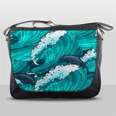 Sea Waves Seamless Pattern Messenger Bag by Wegoenart