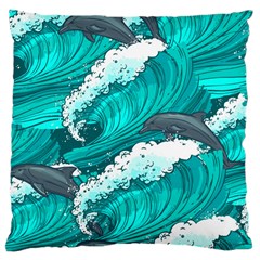 Sea Waves Seamless Pattern Large Cushion Case (two Sides) by Wegoenart