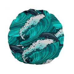 Sea Waves Seamless Pattern Standard 15  Premium Round Cushions