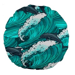 Sea Waves Seamless Pattern Large 18  Premium Round Cushions