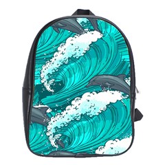 Sea Waves Seamless Pattern School Bag (XL)