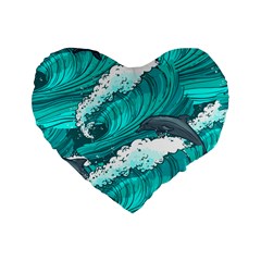 Sea Waves Seamless Pattern Standard 16  Premium Heart Shape Cushions