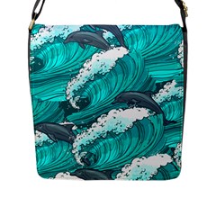 Sea Waves Seamless Pattern Flap Closure Messenger Bag (L)