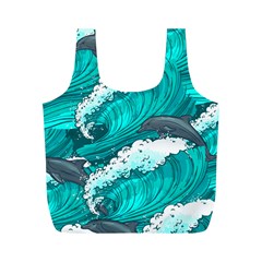 Sea Waves Seamless Pattern Full Print Recycle Bag (M)