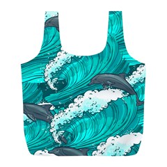 Sea Waves Seamless Pattern Full Print Recycle Bag (L)