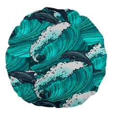 Sea Waves Seamless Pattern Large 18  Premium Flano Round Cushions