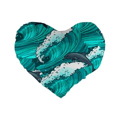 Sea Waves Seamless Pattern Standard 16  Premium Flano Heart Shape Cushions