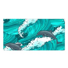 Sea Waves Seamless Pattern Satin Shawl 45  x 80 