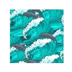 Sea Waves Seamless Pattern Square Satin Scarf (30  x 30 )