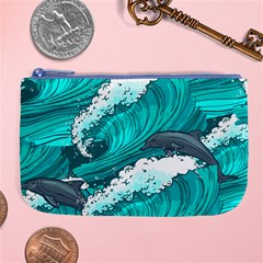 Sea Waves Seamless Pattern Large Coin Purse