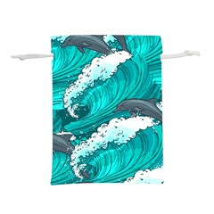 Sea Waves Seamless Pattern Lightweight Drawstring Pouch (S)