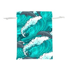 Sea Waves Seamless Pattern Lightweight Drawstring Pouch (l) by Wegoenart