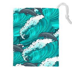 Sea Waves Seamless Pattern Drawstring Pouch (5XL)