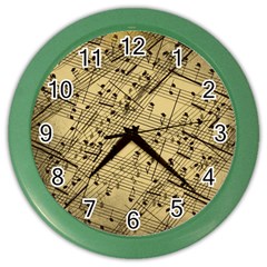 Vintage Background Music Nuts Sheet Music Color Wall Clock by Wegoenart