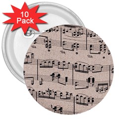 Art Vintage Music Paper Background Design 3  Buttons (10 Pack)  by Wegoenart