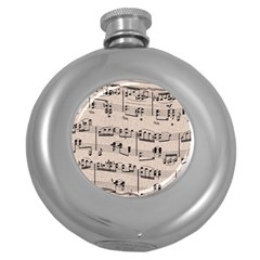 Art Vintage Music Paper Background Design Round Hip Flask (5 Oz) by Wegoenart