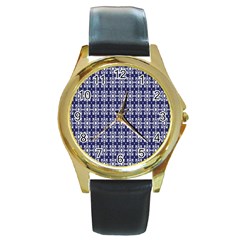 Floral-navi Round Gold Metal Watch