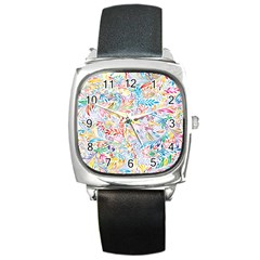 Floral Pattern Square Metal Watch by nateshop