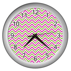 Mave,chevron,white,navi,purple Wall Clock (silver) by nateshop