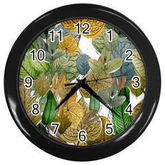 Illustration Sheet Autumn Color Drawing Wall Clock (black) by Wegoenart