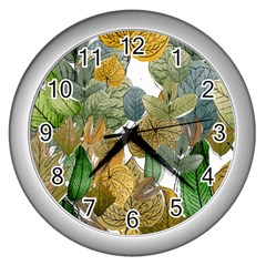 Illustration Sheet Autumn Color Drawing Wall Clock (silver) by Wegoenart