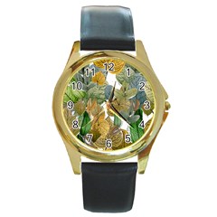 Illustration Sheet Autumn Color Drawing Round Gold Metal Watch by Wegoenart