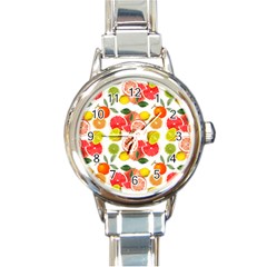 Citrus Fruit Seamless Pattern Round Italian Charm Watch by Wegoenart