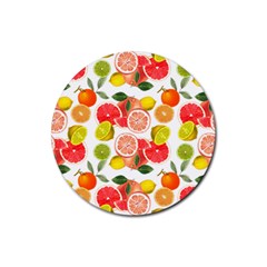 Citrus Fruit Seamless Pattern Rubber Round Coaster (4 Pack) by Wegoenart