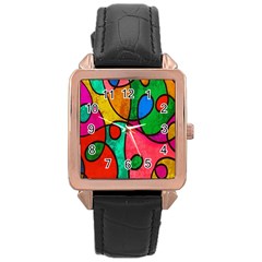 Abstract,e1 Rose Gold Leather Watch 