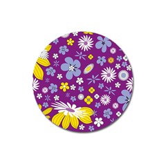 Floral-purple Yellow Magnet 3  (round) by nateshop