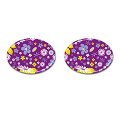 Floral-purple Yellow Cufflinks (oval) by nateshop