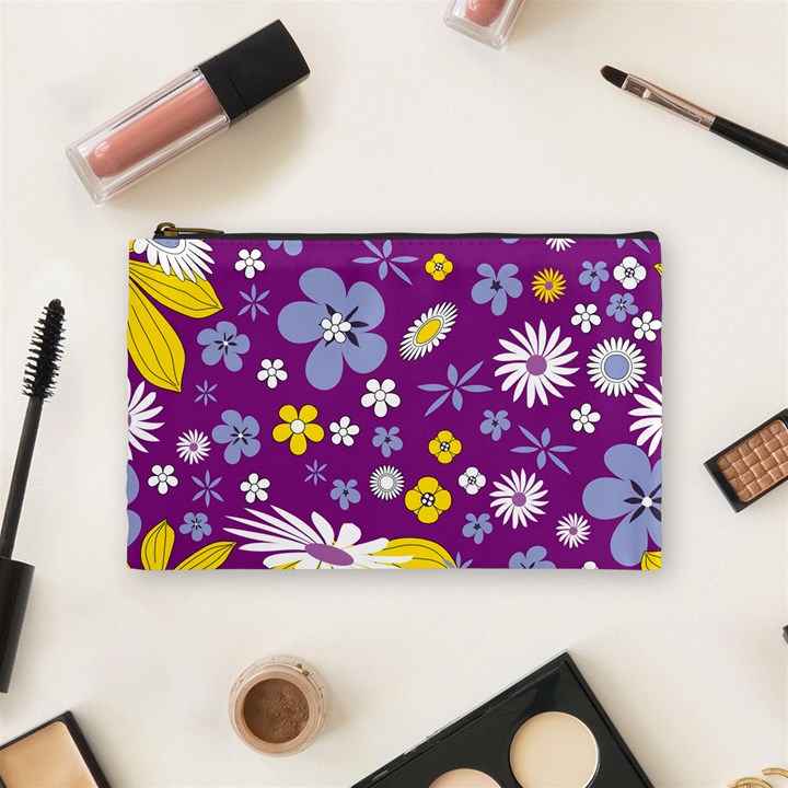 Floral-purple Yellow Cosmetic Bag (Medium)