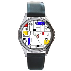 Illustration Geometric Abstract Plates Mosaic Round Metal Watch by Wegoenart