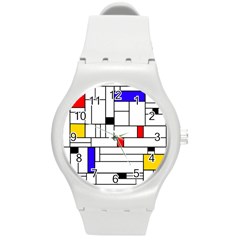 Illustration Geometric Abstract Plates Mosaic Round Plastic Sport Watch (m) by Wegoenart