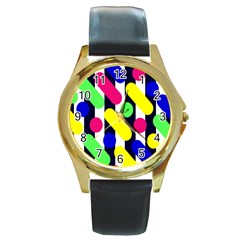 Illustration Geometric Form Circle Line Pattern Round Gold Metal Watch by Wegoenart