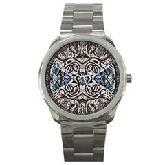 Embroidered Symmetry Sport Metal Watch by kaleidomarblingart