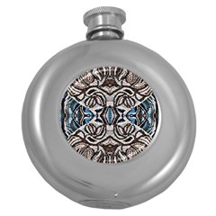 Embroidered Symmetry Round Hip Flask (5 Oz) by kaleidomarblingart