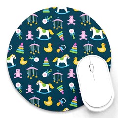 Cute Babies Toys Seamless Pattern Round Mousepads by Vaneshart