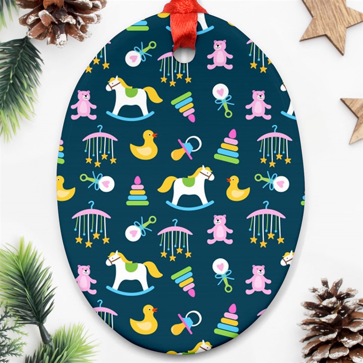 Cute Babies Toys Seamless Pattern Ornament (Oval)