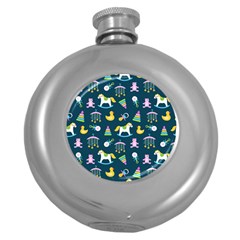 Cute Babies Toys Seamless Pattern Round Hip Flask (5 Oz) by Vaneshart