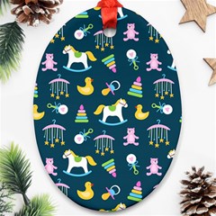 Cute Babies Toys Seamless Pattern Oval Ornament (two Sides)