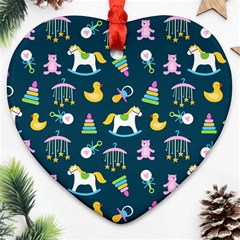 Cute Babies Toys Seamless Pattern Heart Ornament (two Sides)