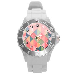 Illustration Pink Background Geometric Triangle Round Plastic Sport Watch (l) by Wegoenart