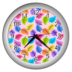 Pattern Illustration Background Abstract Leaves To Dye Wall Clock (silver) by Wegoenart