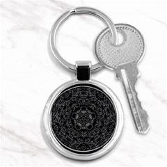 Illustration Black White Rosette Mandala Ornament Wallpaper Key Chain (round) by Wegoenart