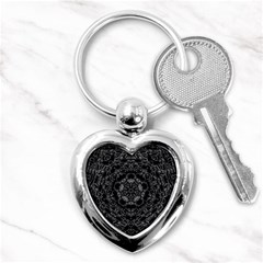 Illustration Black White Rosette Mandala Ornament Wallpaper Key Chain (heart) by Wegoenart